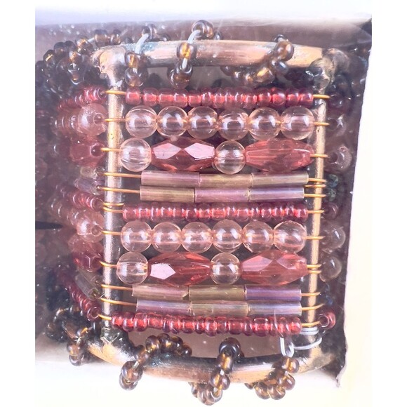 Pier 1 Moroccan style Beaded Napkin rings Copper Tone Burgundy Boho Set Of 4 - Picture 4 of 4